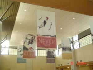 Environmental Graphic Design example, ceiling banners